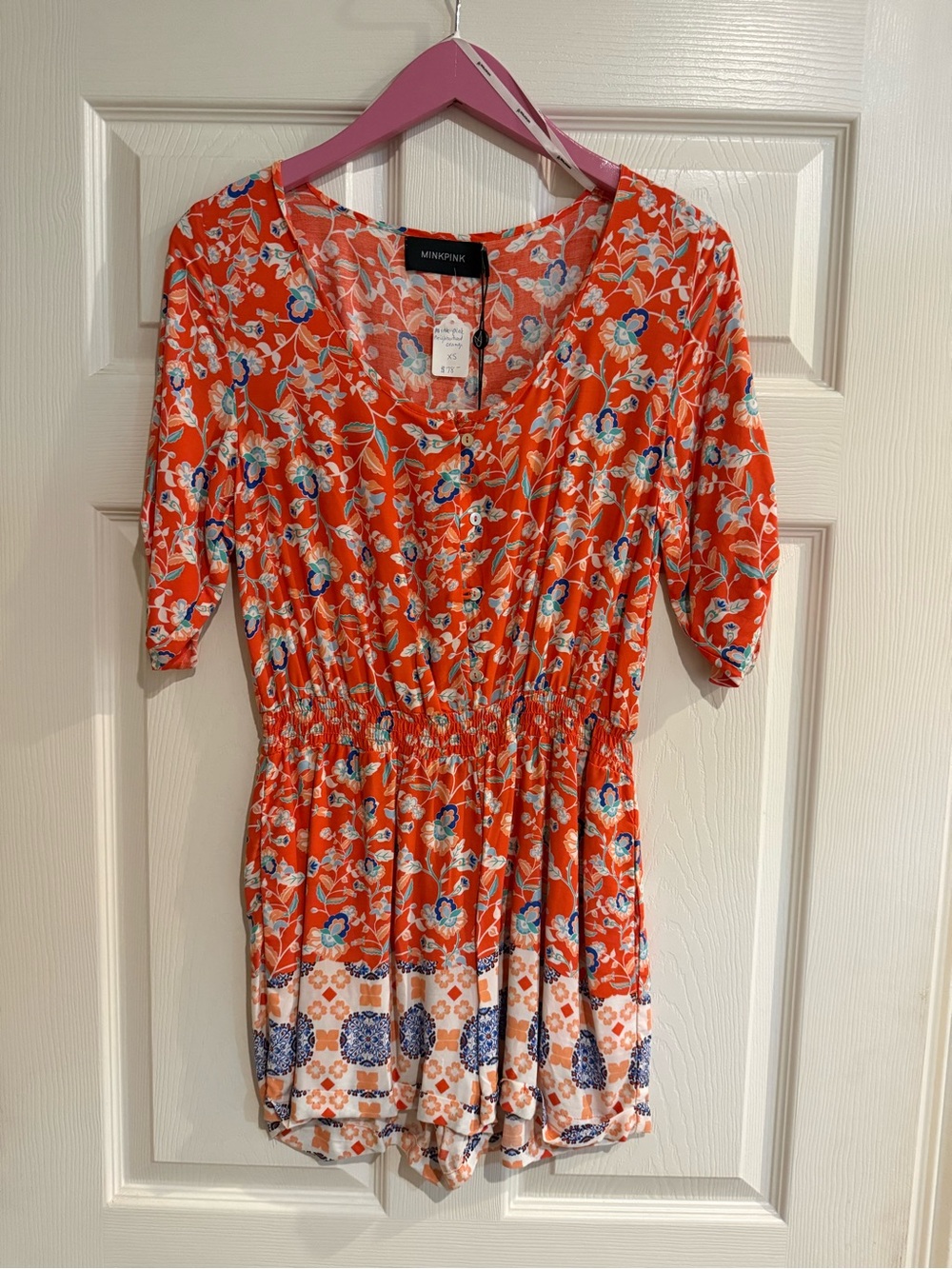 MINKPINK Orange Floral V-Neck Midi Dress